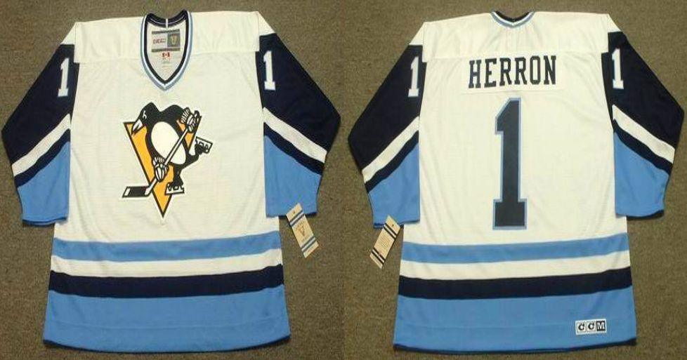 2019 Men Pittsburgh Penguins #1 Herron White blue CCM NHL jerseys->pittsburgh penguins->NHL Jersey